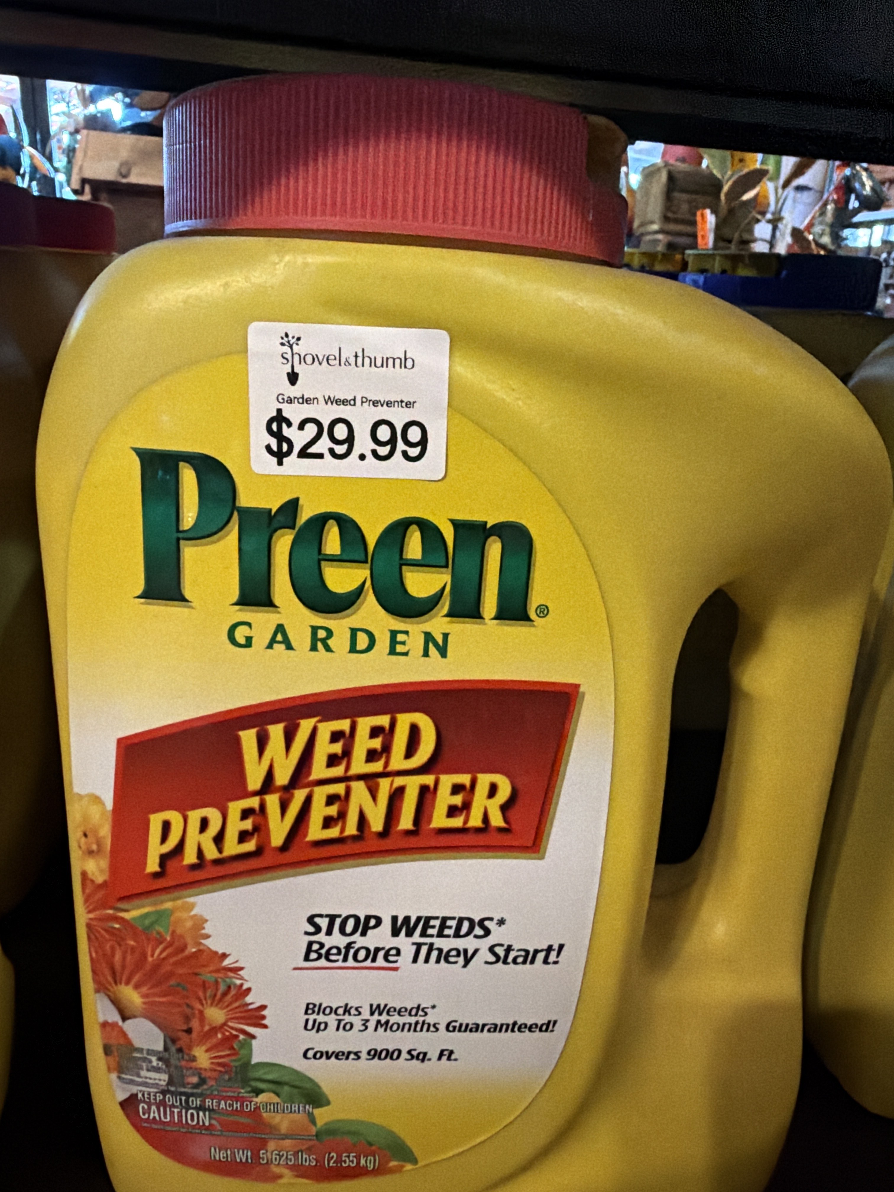 Preen Garden Weed Preventer container supplied in Cohan's photograph.